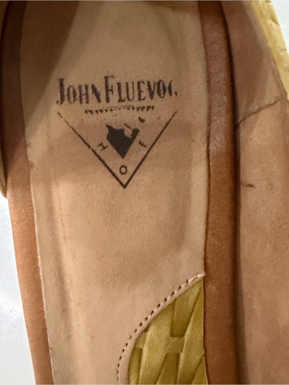 John Fluevog Miracles Marvel Yellow Woven Leather Peep Toe Heels Size 9 - Picture 10 of 15